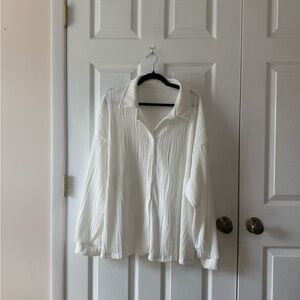 White Pleated Button-Front Women's Blouse